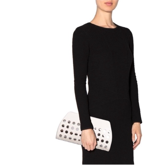 Marni White Leather Laser Cut Silver Mirrored Dot Inset...